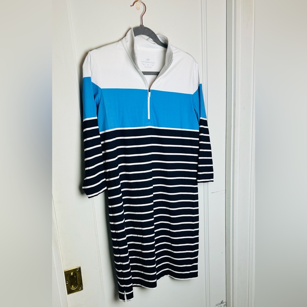 Southern Tide 3/4 Sleeve Stripe and Color Block, Beachy Sun Protection Dress